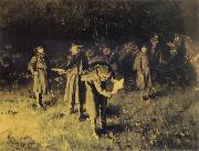 unknow artist Federal troops reading a message at fireside Germany oil painting artist